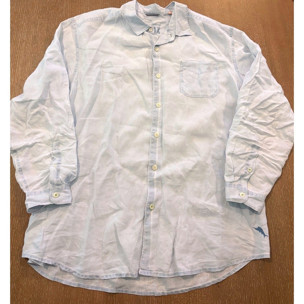 Tommy Bahama Relax Men's XXL Blue Linen Button Front Long Sleeve Shirt Beach